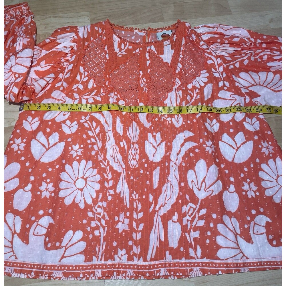 FARM RIO Orange Neon Jungle Blouse Size Large - Picture 8 of 12